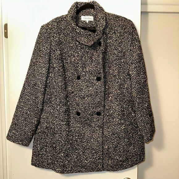 Calvin Klein Women’s 2X Tweed Wool Blend Peacoat Black White Gray NWOT No Belt - Picture 1 of 11